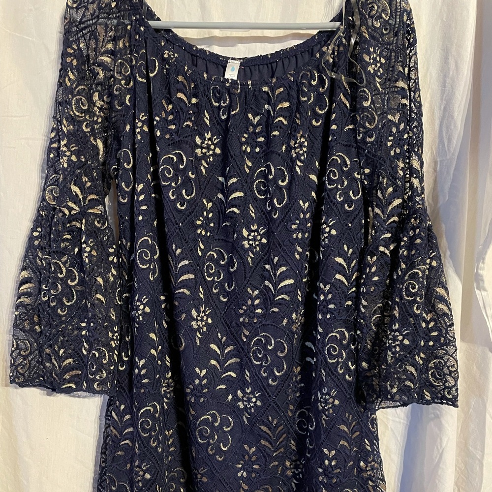 Beautiful Navy Blue with gold undertones dress.